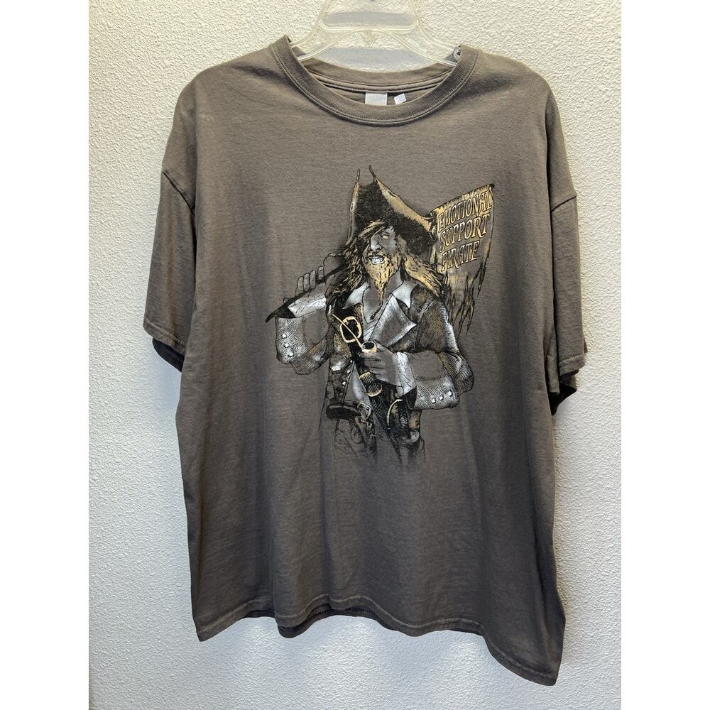 Gildan Men’s XL Brown Emotional Support Pirate Graphic Tee Funny